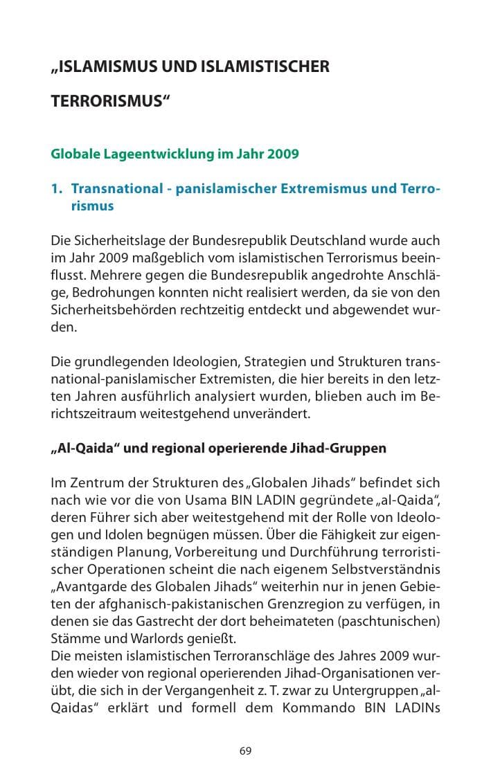 Seite 70 des Verfassungsschutzbericht 2009 Mecklenburg-Vorpommern