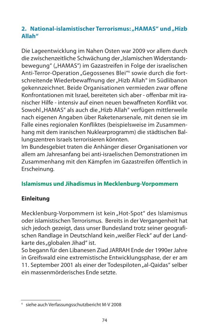 Seite 75 des Verfassungsschutzbericht 2009 Mecklenburg-Vorpommern
