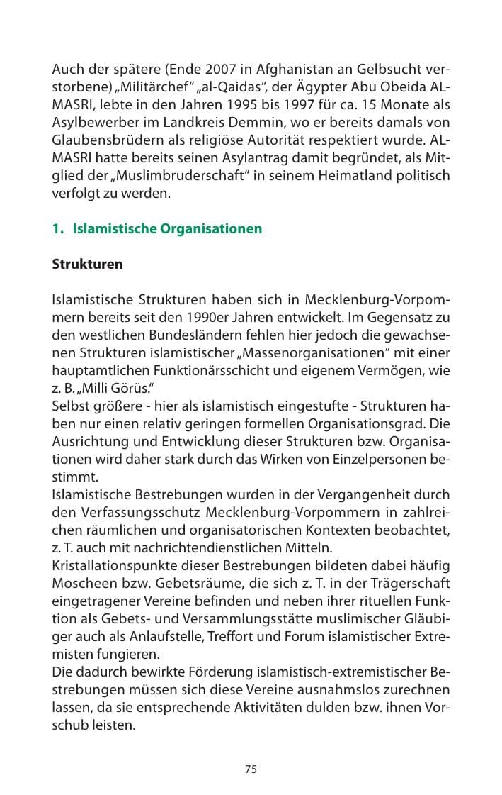 Seite 76 des Verfassungsschutzbericht 2009 Mecklenburg-Vorpommern