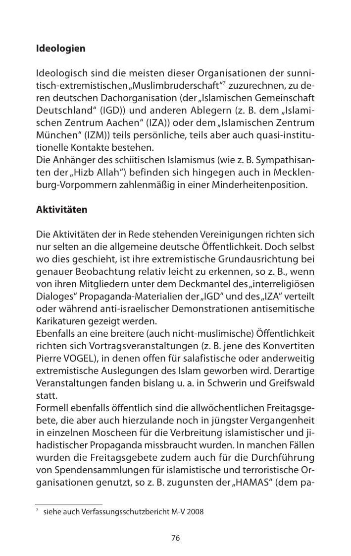 Seite 77 des Verfassungsschutzbericht 2009 Mecklenburg-Vorpommern