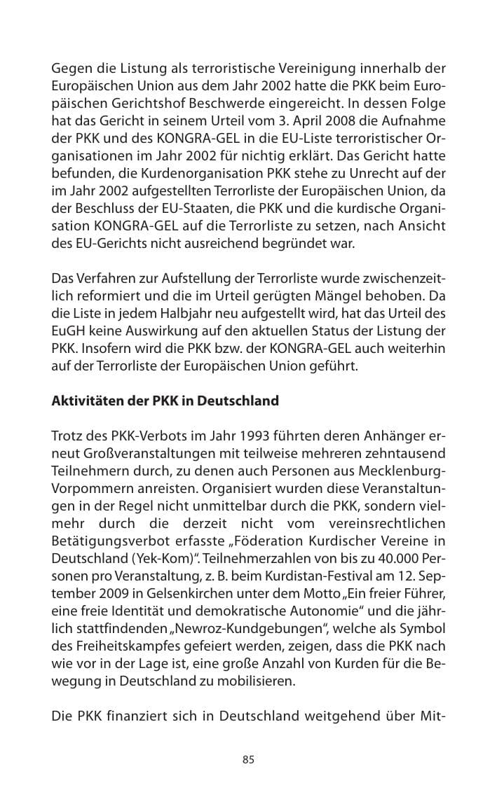 Seite 86 des Verfassungsschutzbericht 2009 Mecklenburg-Vorpommern