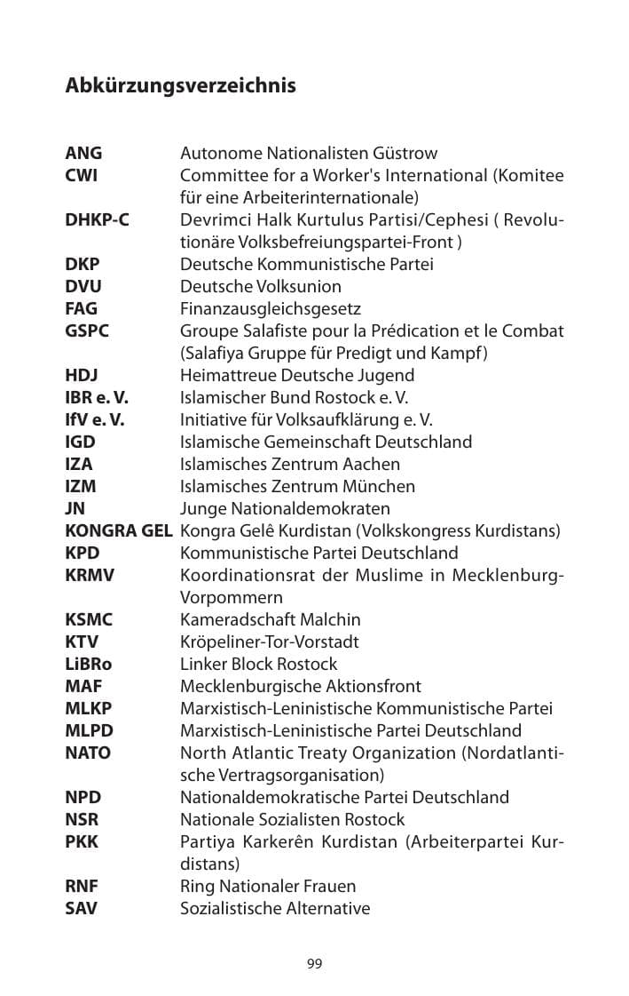 Seite 100 des Verfassungsschutzbericht 2009 Mecklenburg-Vorpommern
