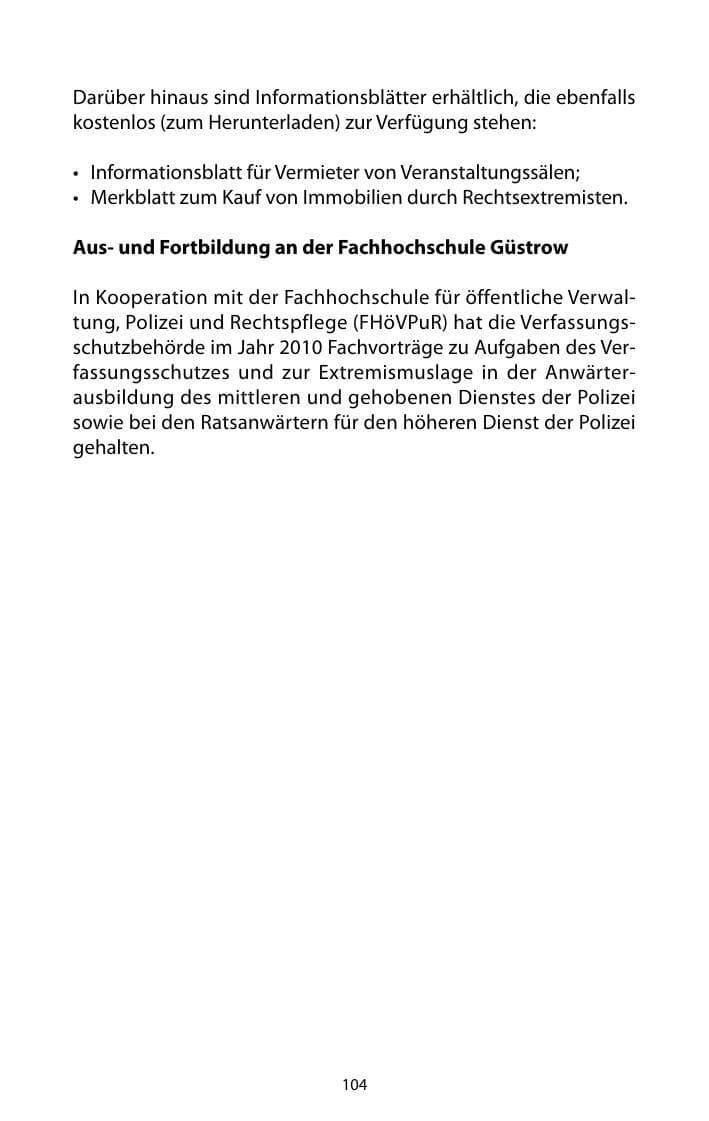 Seite 105 des Verfassungsschutzbericht 2010 Mecklenburg-Vorpommern