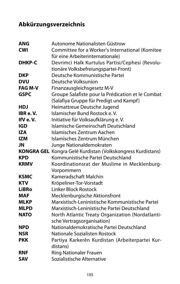 Seite 106 des Verfassungsschutzbericht 2010 Mecklenburg-Vorpommern