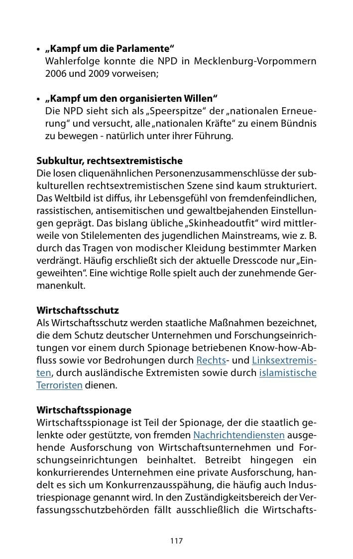 Seite 118 des Verfassungsschutzbericht 2010 Mecklenburg-Vorpommern