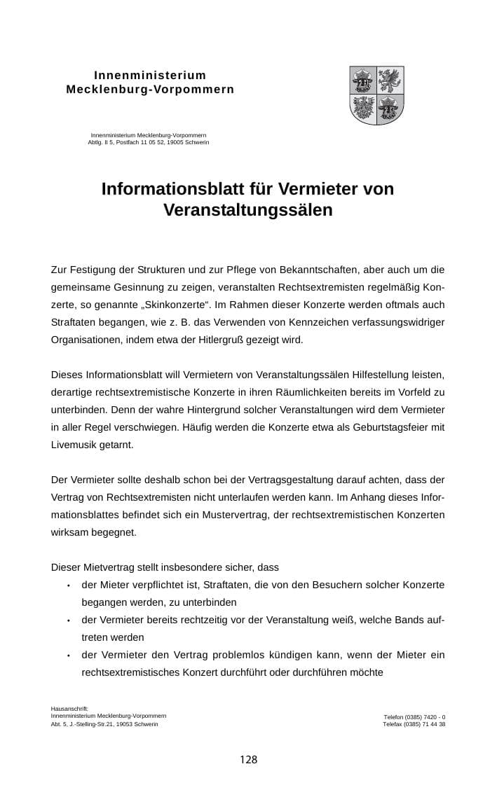 Seite 129 des Verfassungsschutzbericht 2010 Mecklenburg-Vorpommern