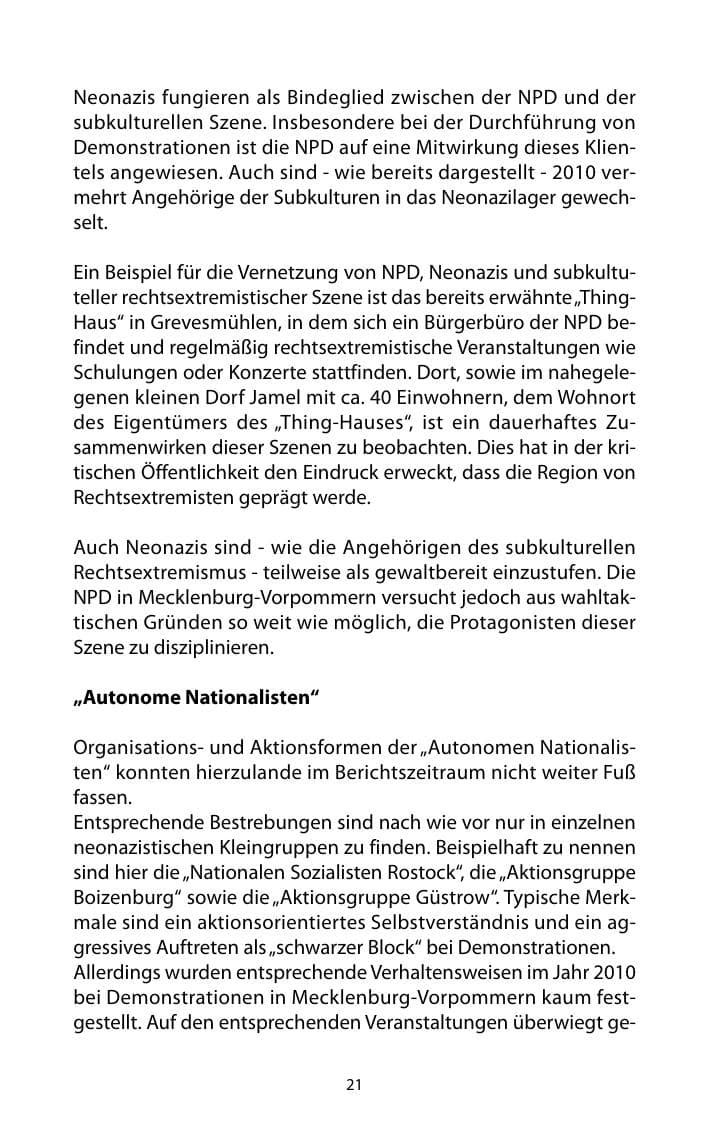 Seite 22 des Verfassungsschutzbericht 2010 Mecklenburg-Vorpommern