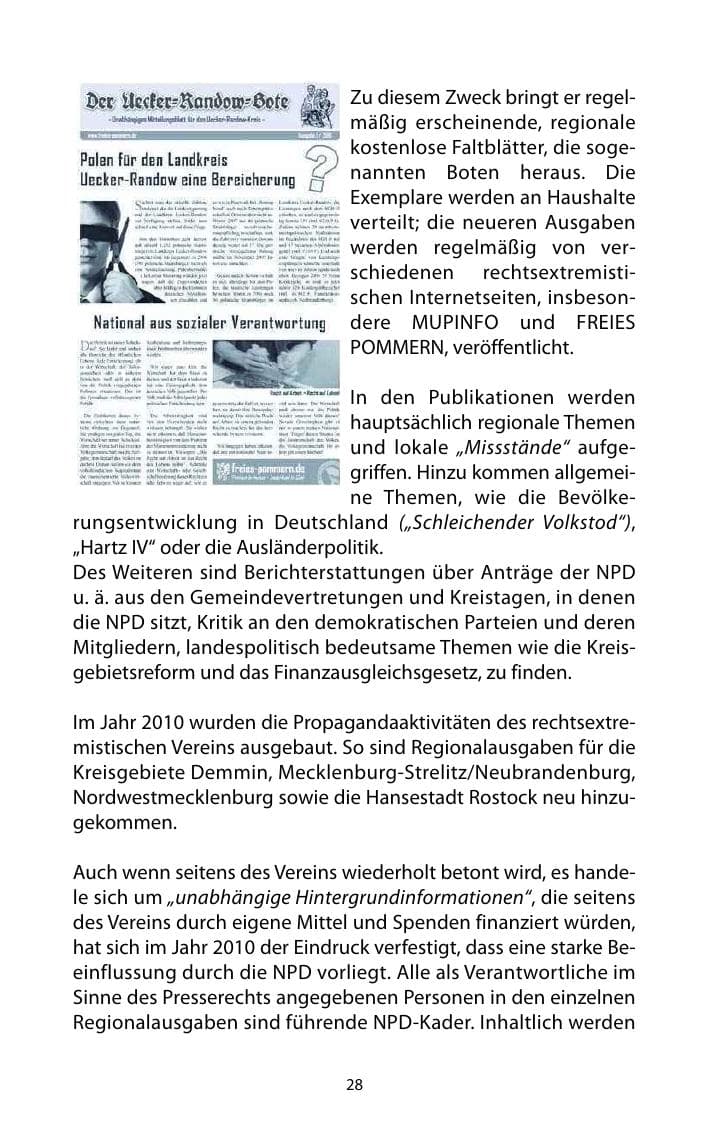 Seite 29 des Verfassungsschutzbericht 2010 Mecklenburg-Vorpommern
