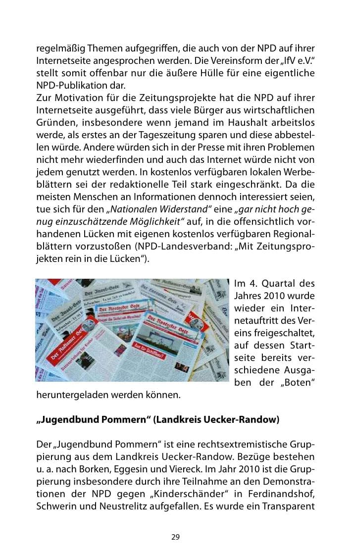 Seite 30 des Verfassungsschutzbericht 2010 Mecklenburg-Vorpommern