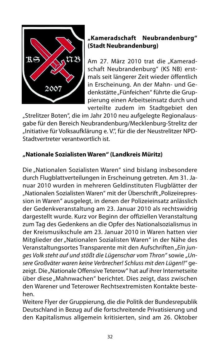 Seite 33 des Verfassungsschutzbericht 2010 Mecklenburg-Vorpommern