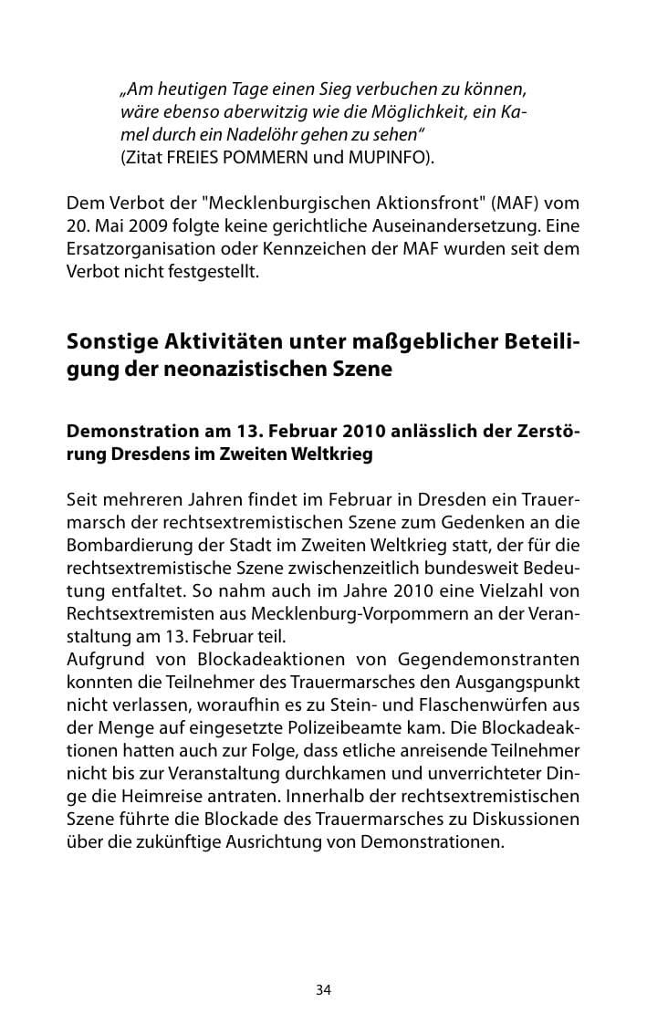 Seite 35 des Verfassungsschutzbericht 2010 Mecklenburg-Vorpommern