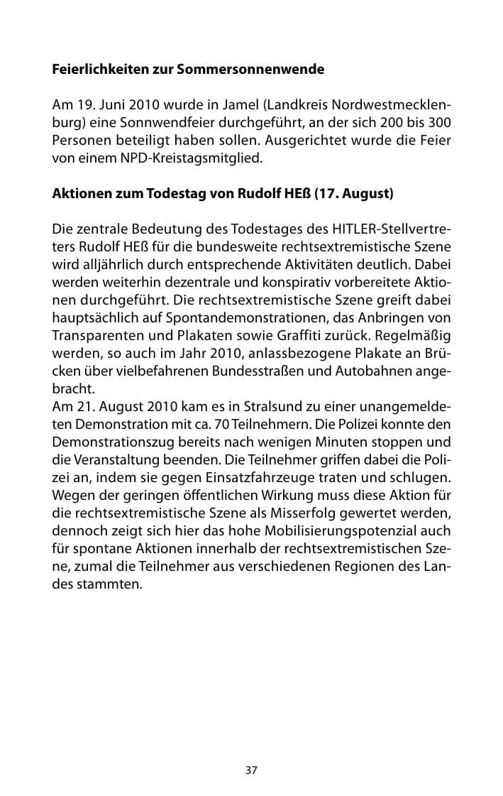 Seite 38 des Verfassungsschutzbericht 2010 Mecklenburg-Vorpommern