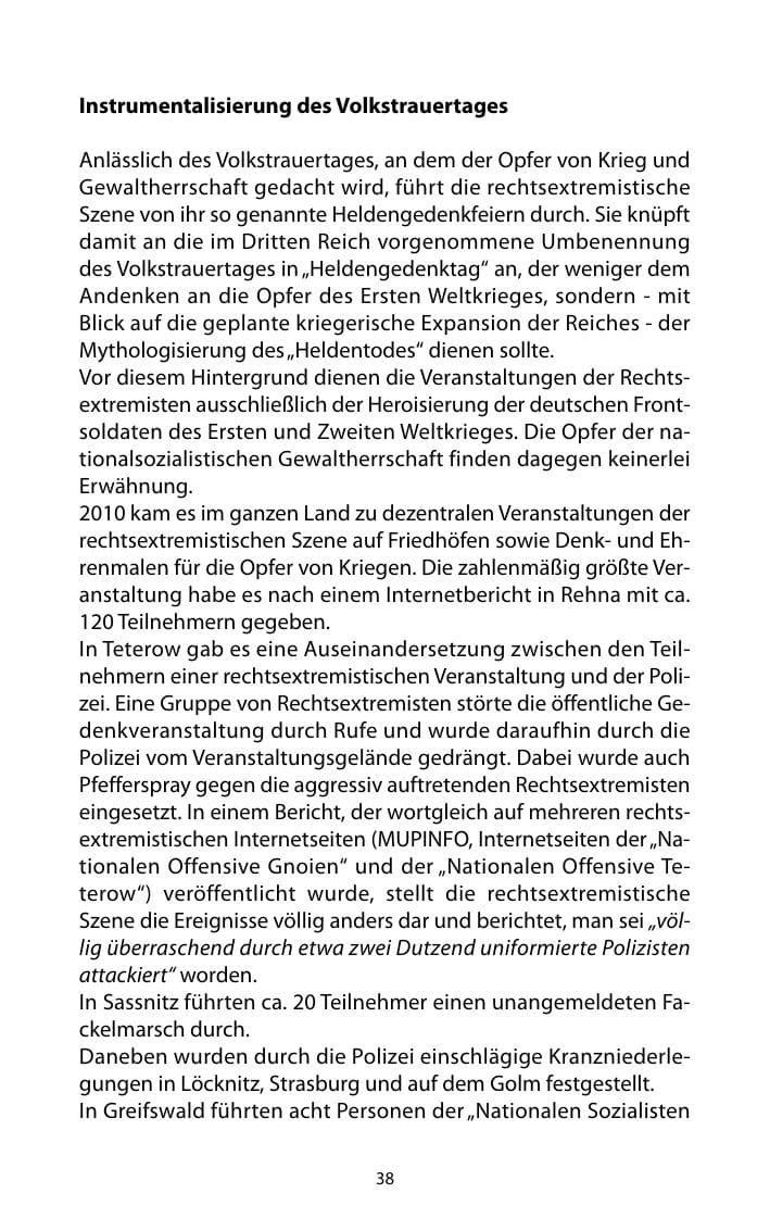Seite 39 des Verfassungsschutzbericht 2010 Mecklenburg-Vorpommern