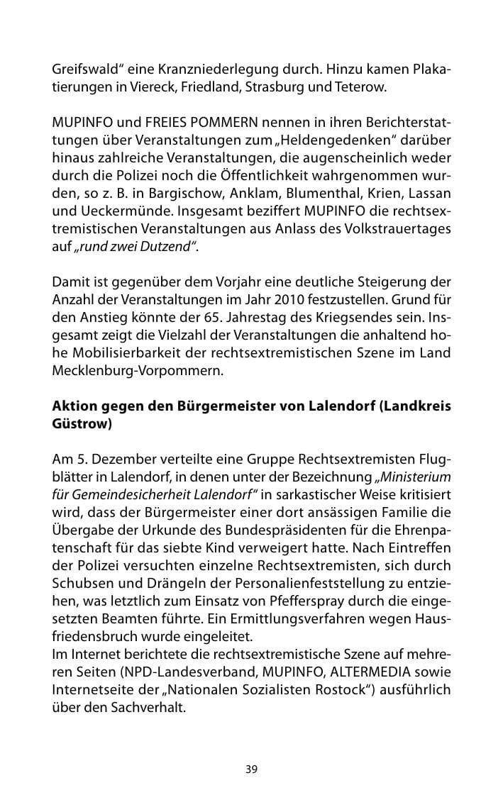 Seite 40 des Verfassungsschutzbericht 2010 Mecklenburg-Vorpommern