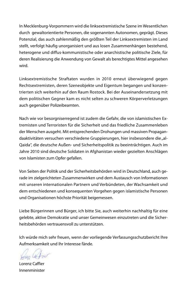 Seite 5 des Verfassungsschutzbericht 2010 Mecklenburg-Vorpommern