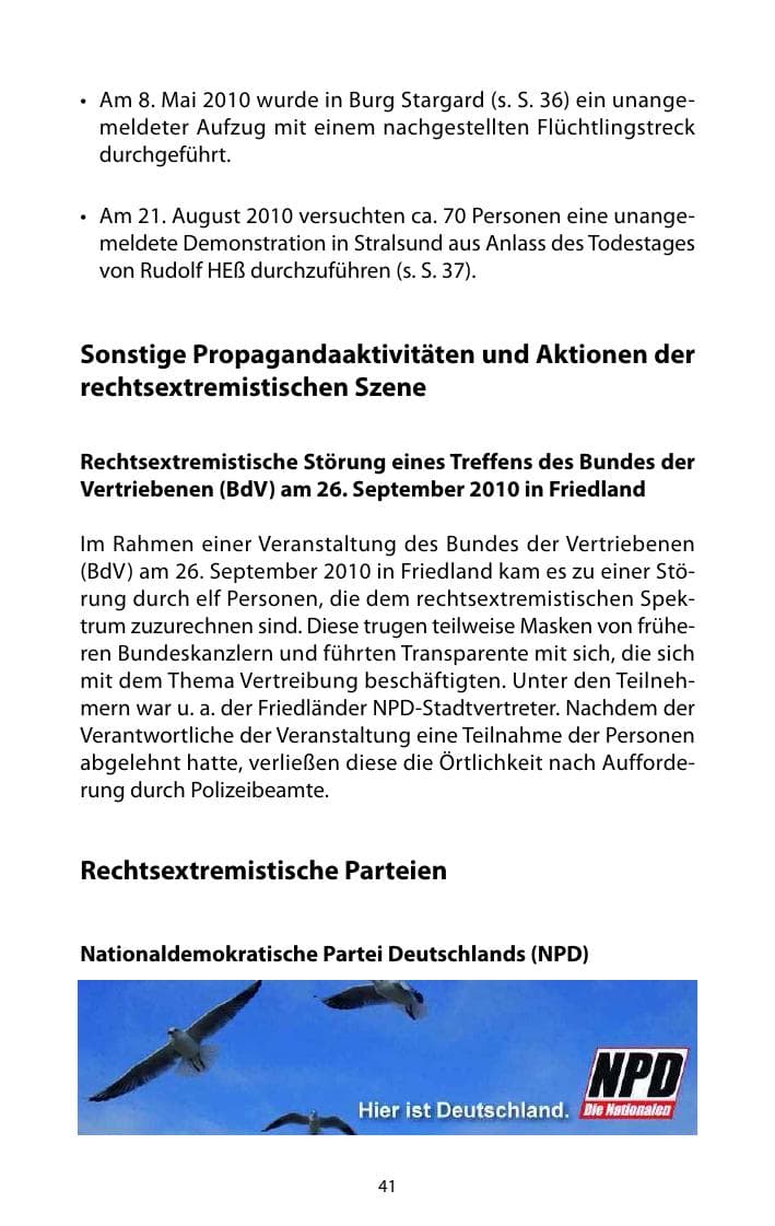 Seite 42 des Verfassungsschutzbericht 2010 Mecklenburg-Vorpommern