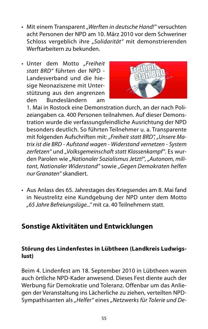Seite 56 des Verfassungsschutzbericht 2010 Mecklenburg-Vorpommern