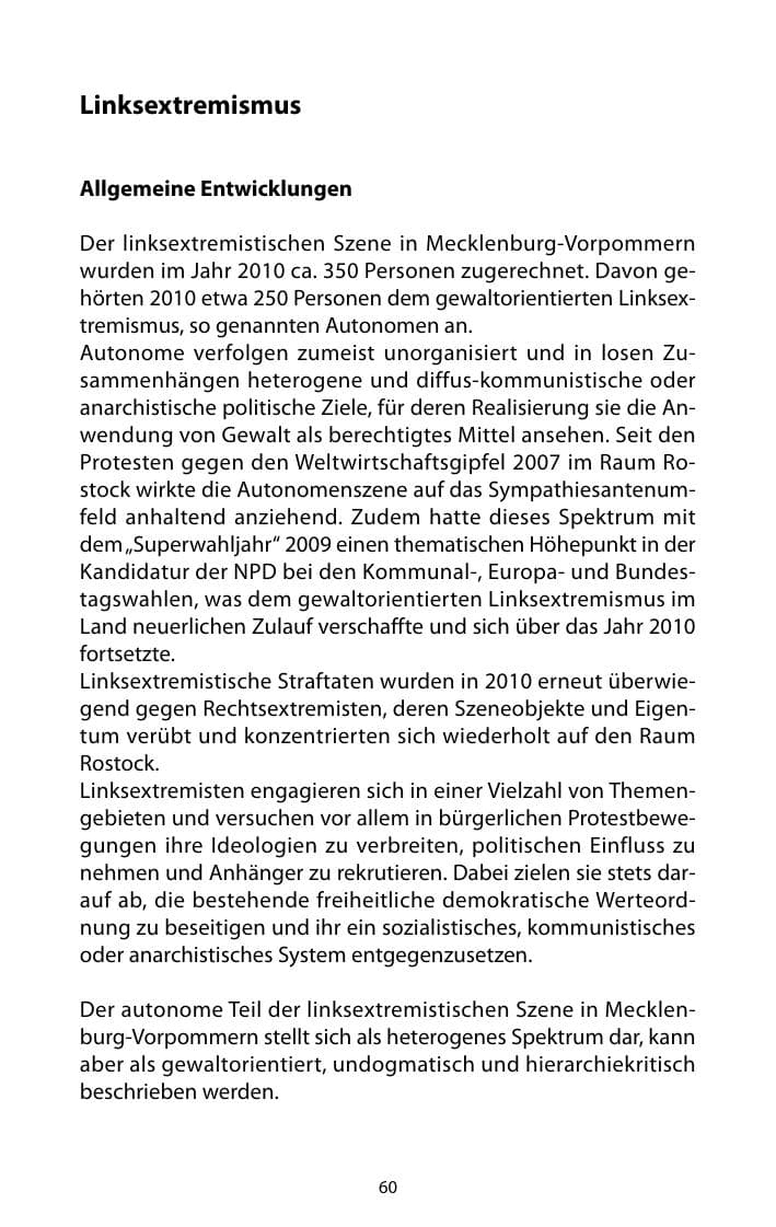 Seite 61 des Verfassungsschutzbericht 2010 Mecklenburg-Vorpommern