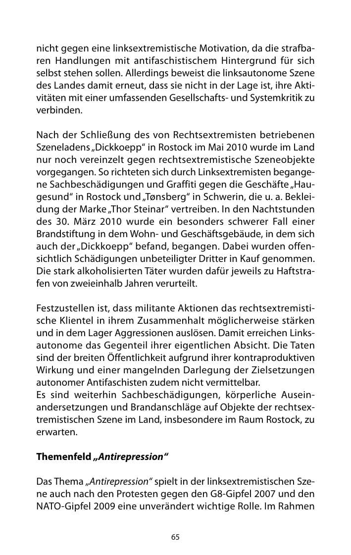 Seite 66 des Verfassungsschutzbericht 2010 Mecklenburg-Vorpommern