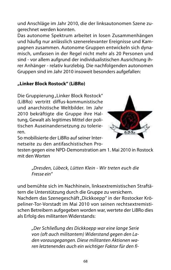 Seite 69 des Verfassungsschutzbericht 2010 Mecklenburg-Vorpommern
