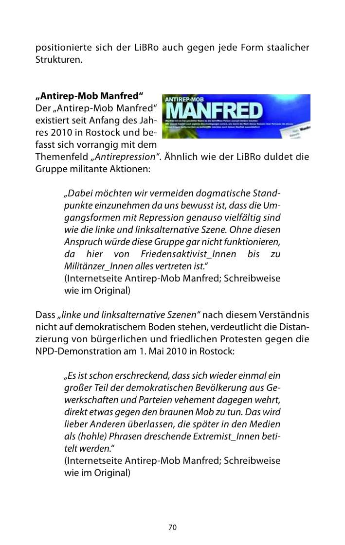Seite 71 des Verfassungsschutzbericht 2010 Mecklenburg-Vorpommern