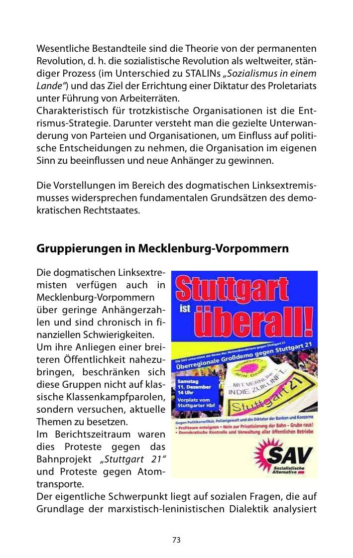 Seite 74 des Verfassungsschutzbericht 2010 Mecklenburg-Vorpommern