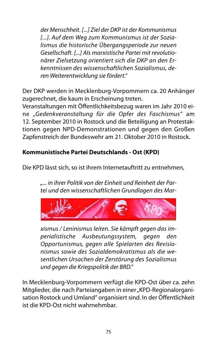 Seite 76 des Verfassungsschutzbericht 2010 Mecklenburg-Vorpommern