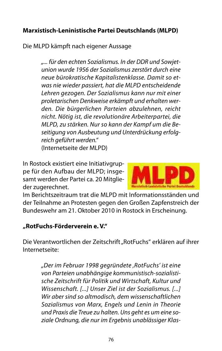 Seite 77 des Verfassungsschutzbericht 2010 Mecklenburg-Vorpommern
