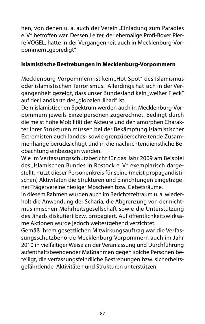 Seite 88 des Verfassungsschutzbericht 2010 Mecklenburg-Vorpommern