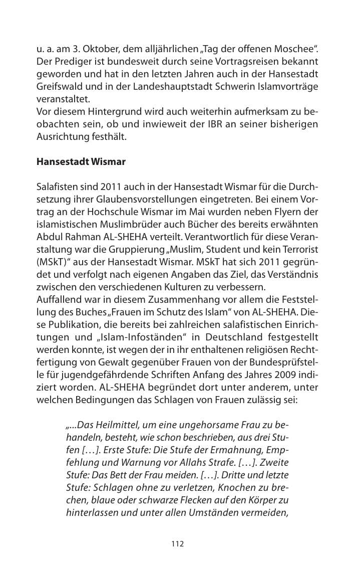 Seite 114 des Verfassungsschutzbericht 2011 Mecklenburg-Vorpommern