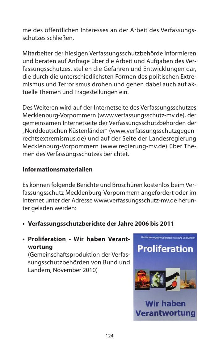 Seite 126 des Verfassungsschutzbericht 2011 Mecklenburg-Vorpommern