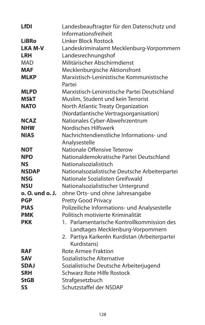 Seite 130 des Verfassungsschutzbericht 2011 Mecklenburg-Vorpommern