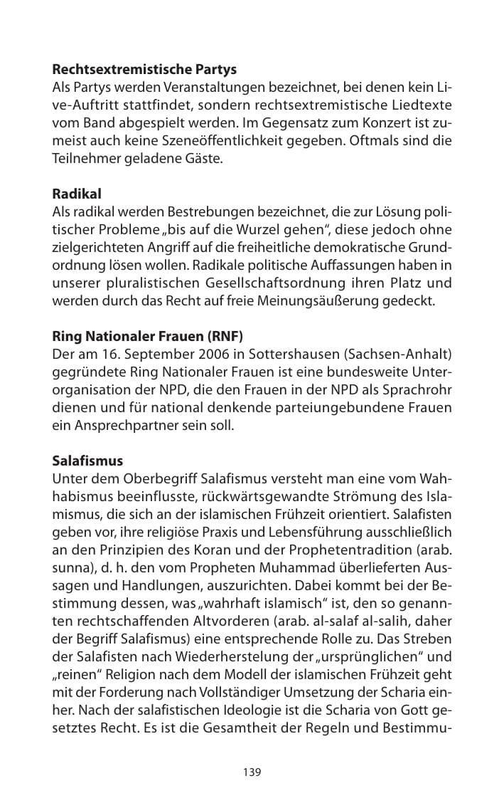 Seite 141 des Verfassungsschutzbericht 2011 Mecklenburg-Vorpommern
