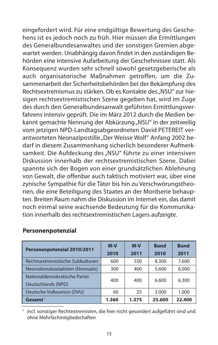Seite 17 des Verfassungsschutzbericht 2011 Mecklenburg-Vorpommern