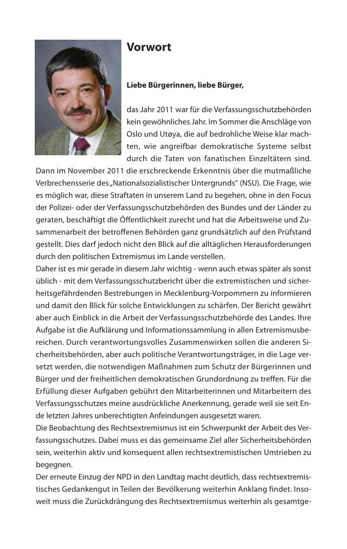 Seite 5 des Verfassungsschutzbericht 2011 Mecklenburg-Vorpommern