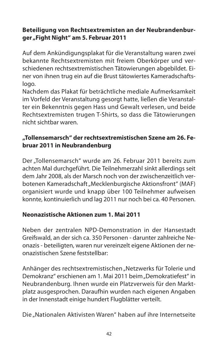 Seite 44 des Verfassungsschutzbericht 2011 Mecklenburg-Vorpommern