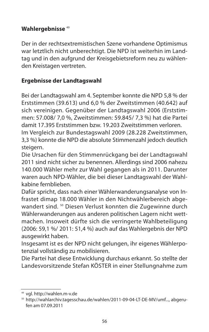 Seite 58 des Verfassungsschutzbericht 2011 Mecklenburg-Vorpommern