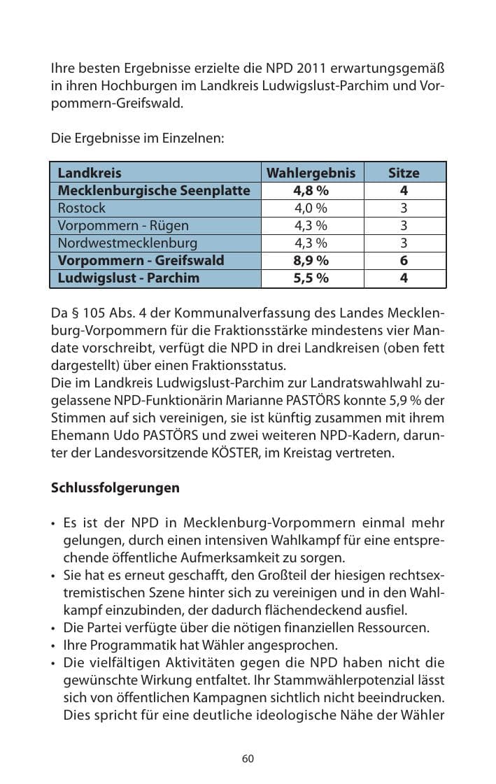 Seite 62 des Verfassungsschutzbericht 2011 Mecklenburg-Vorpommern