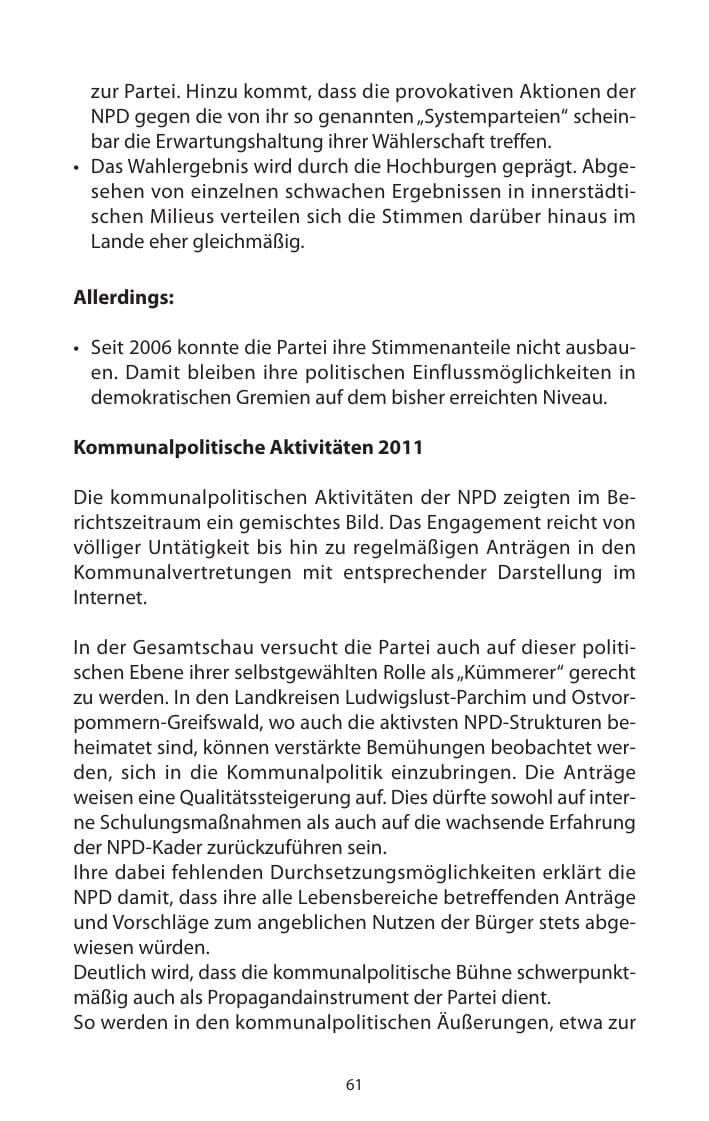 Seite 63 des Verfassungsschutzbericht 2011 Mecklenburg-Vorpommern