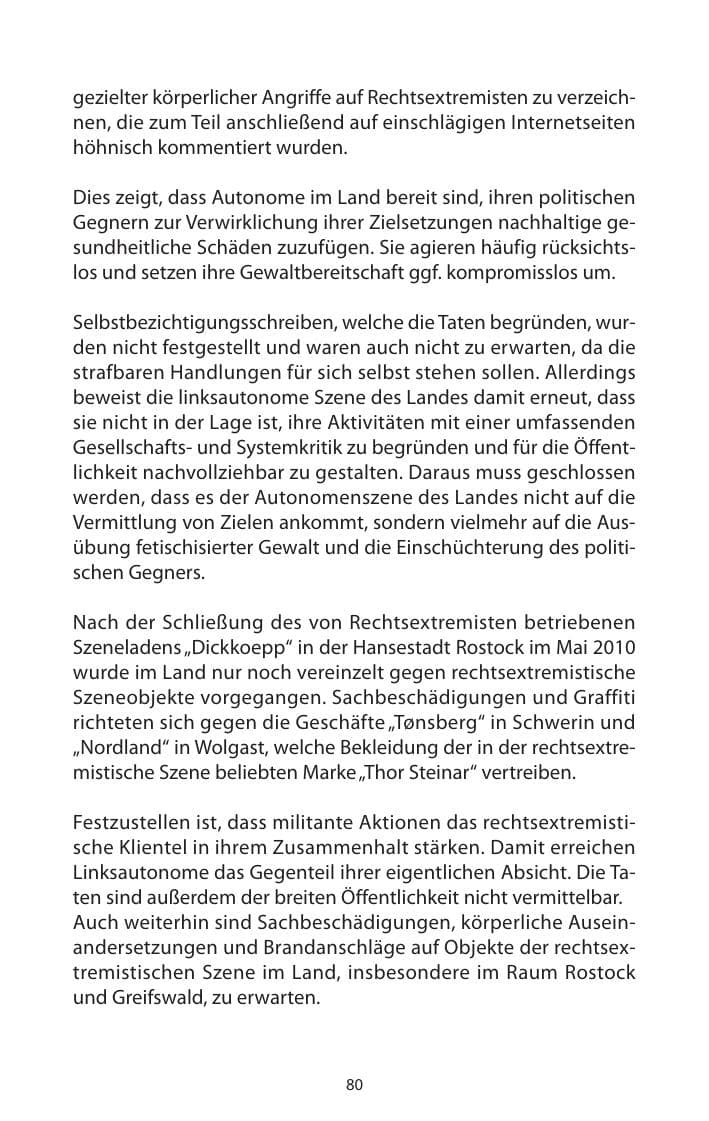 Seite 82 des Verfassungsschutzbericht 2011 Mecklenburg-Vorpommern