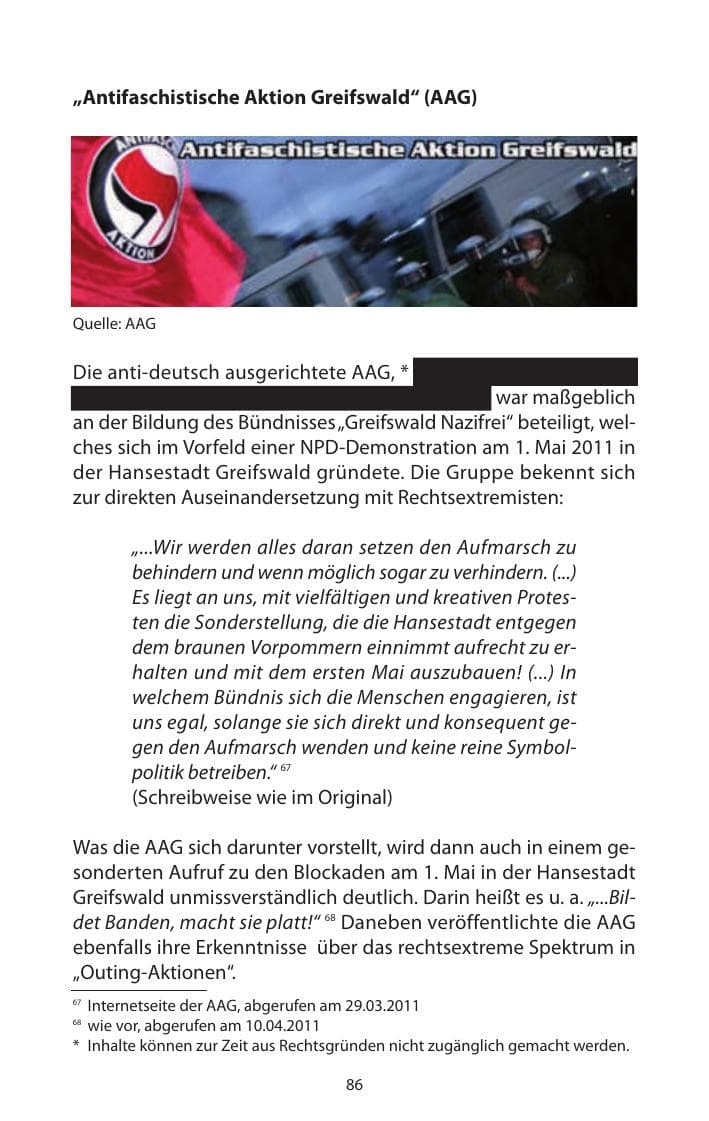 Seite 88 des Verfassungsschutzbericht 2011 Mecklenburg-Vorpommern