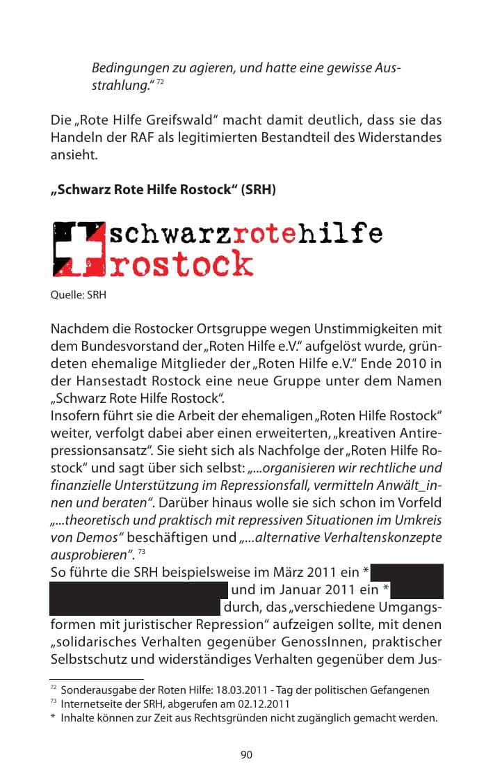 Seite 92 des Verfassungsschutzbericht 2011 Mecklenburg-Vorpommern