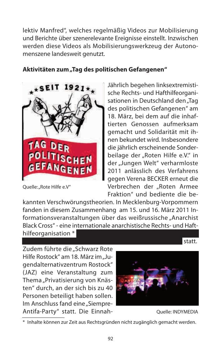 Seite 94 des Verfassungsschutzbericht 2011 Mecklenburg-Vorpommern