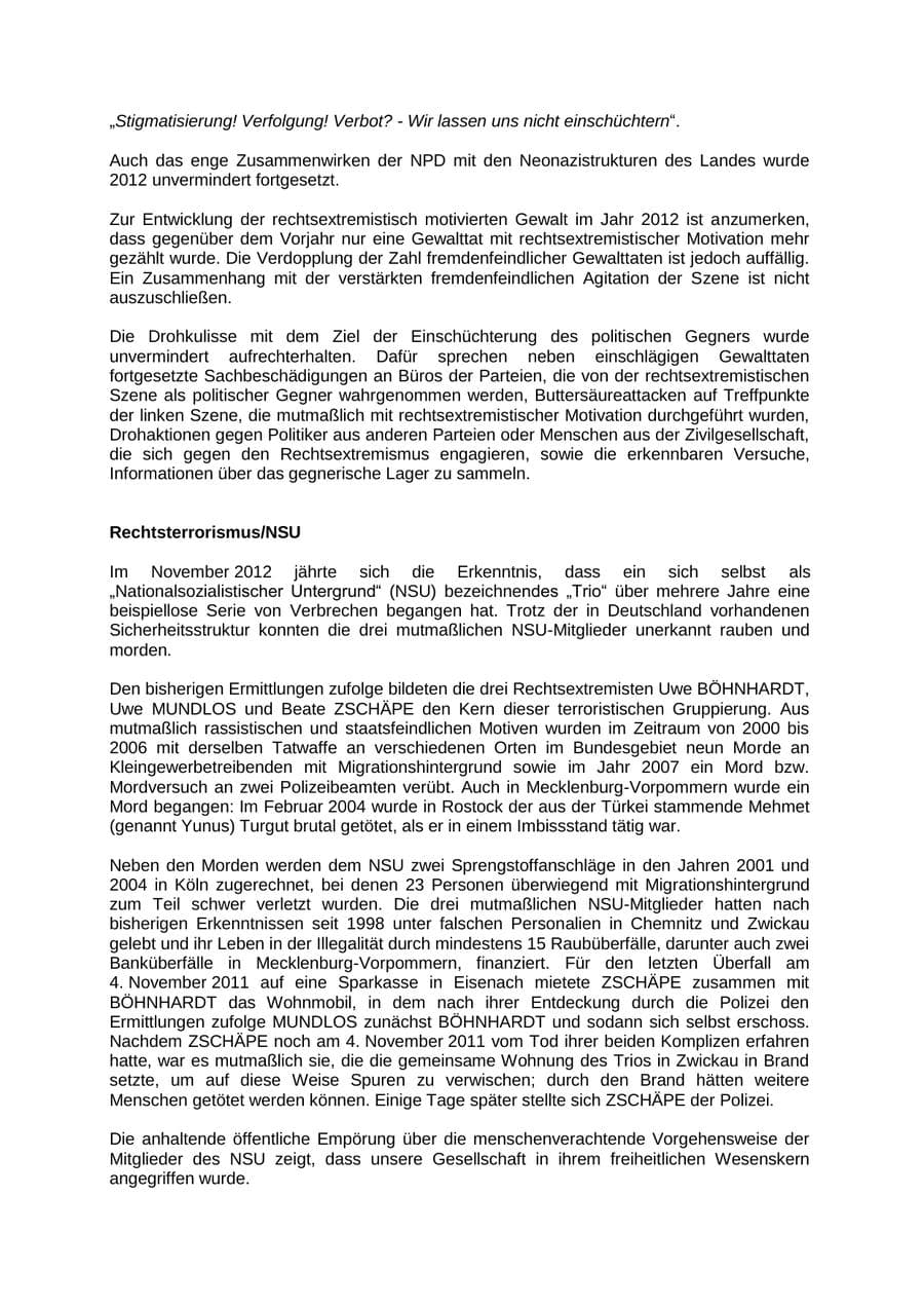 Seite 12 des Verfassungsschutzbericht 2012 Mecklenburg-Vorpommern