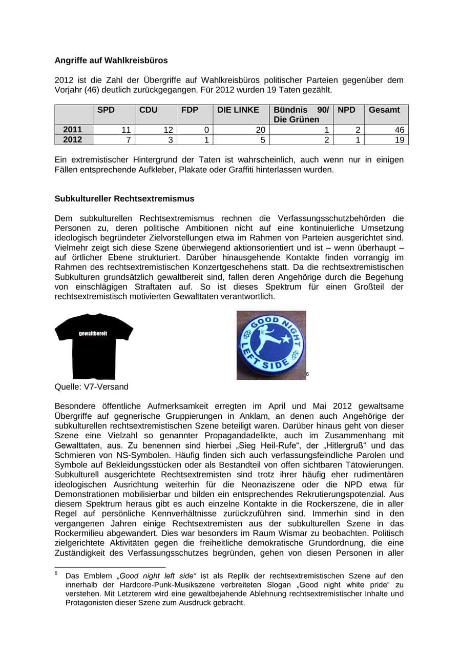 Seite 16 des Verfassungsschutzbericht 2012 Mecklenburg-Vorpommern