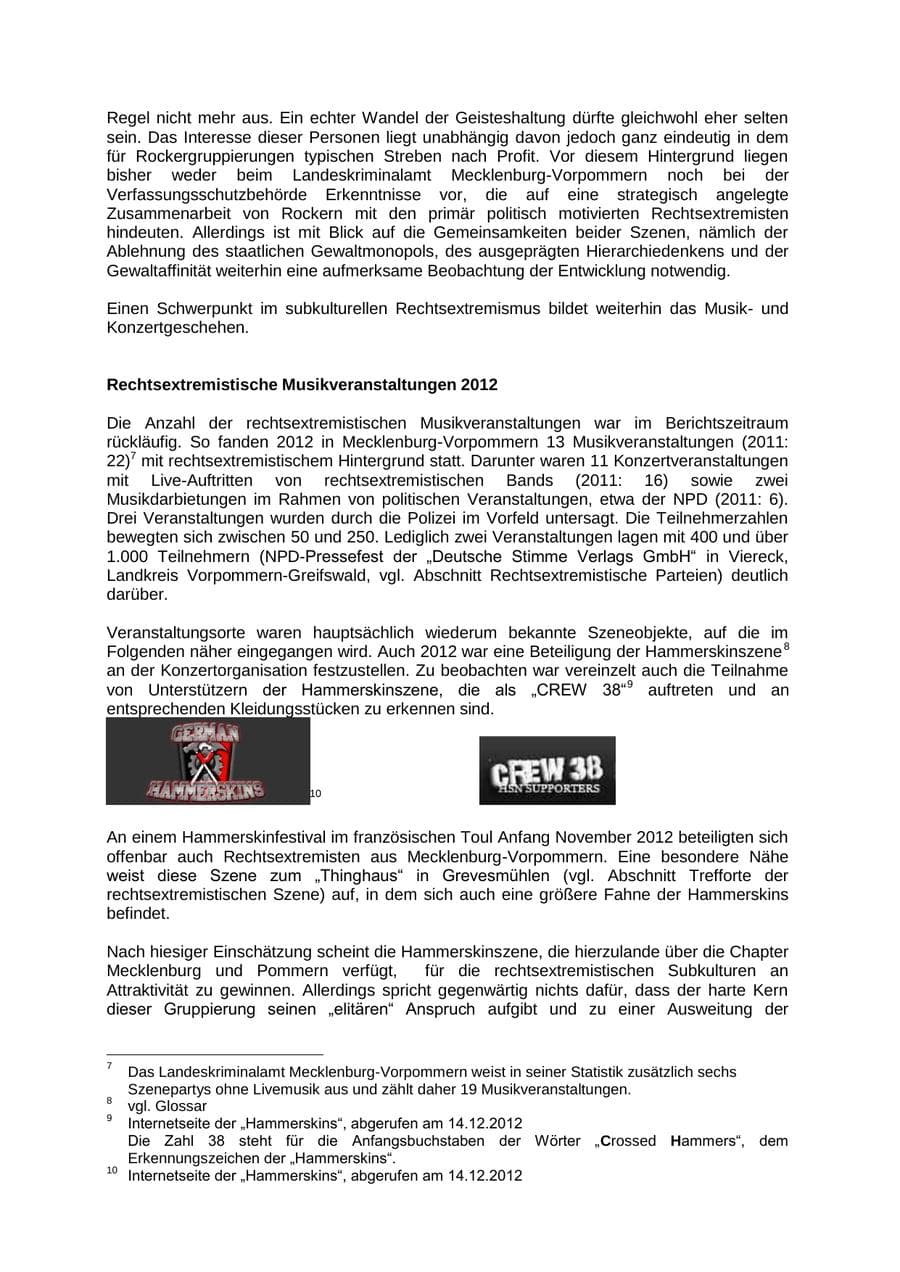 Seite 17 des Verfassungsschutzbericht 2012 Mecklenburg-Vorpommern