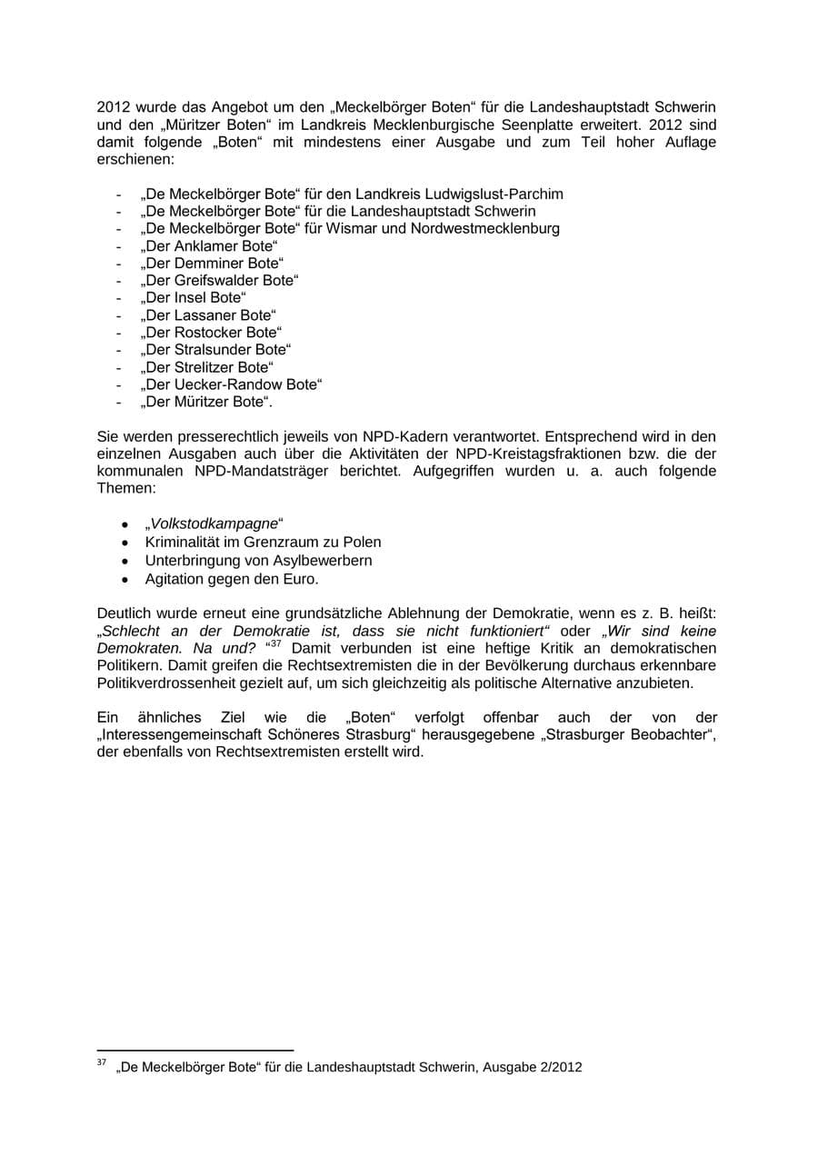 Seite 31 des Verfassungsschutzbericht 2012 Mecklenburg-Vorpommern