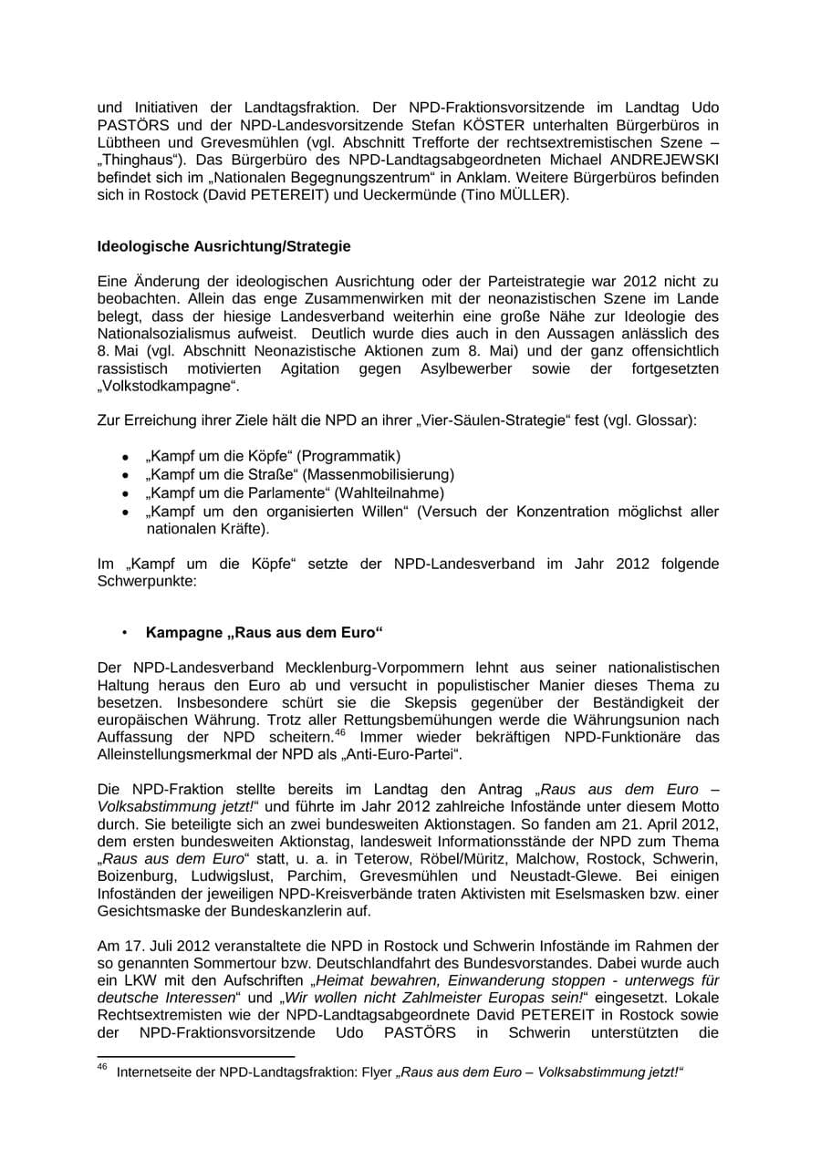 Seite 36 des Verfassungsschutzbericht 2012 Mecklenburg-Vorpommern
