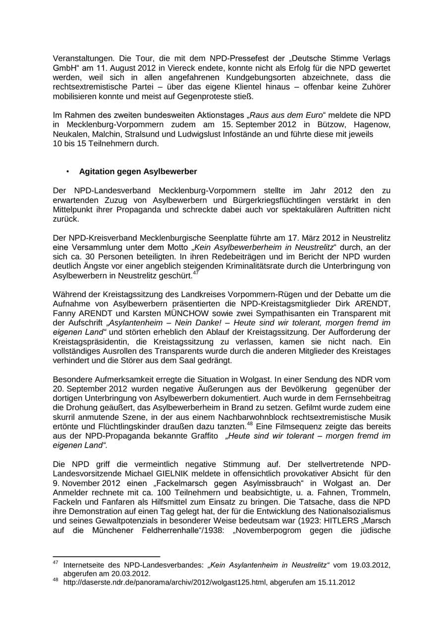 Seite 37 des Verfassungsschutzbericht 2012 Mecklenburg-Vorpommern