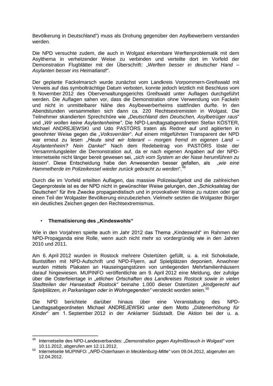 Seite 38 des Verfassungsschutzbericht 2012 Mecklenburg-Vorpommern